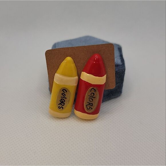 Red And Yellow Crayon Earrings - Picture 1 of 3
